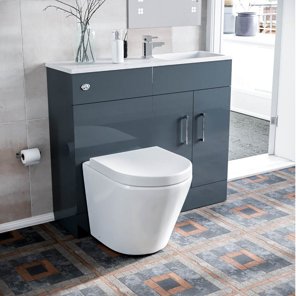 James 1000 Freestanding Grey Slimline Vanity Basin WC Unit & BTW Rimless Toilet