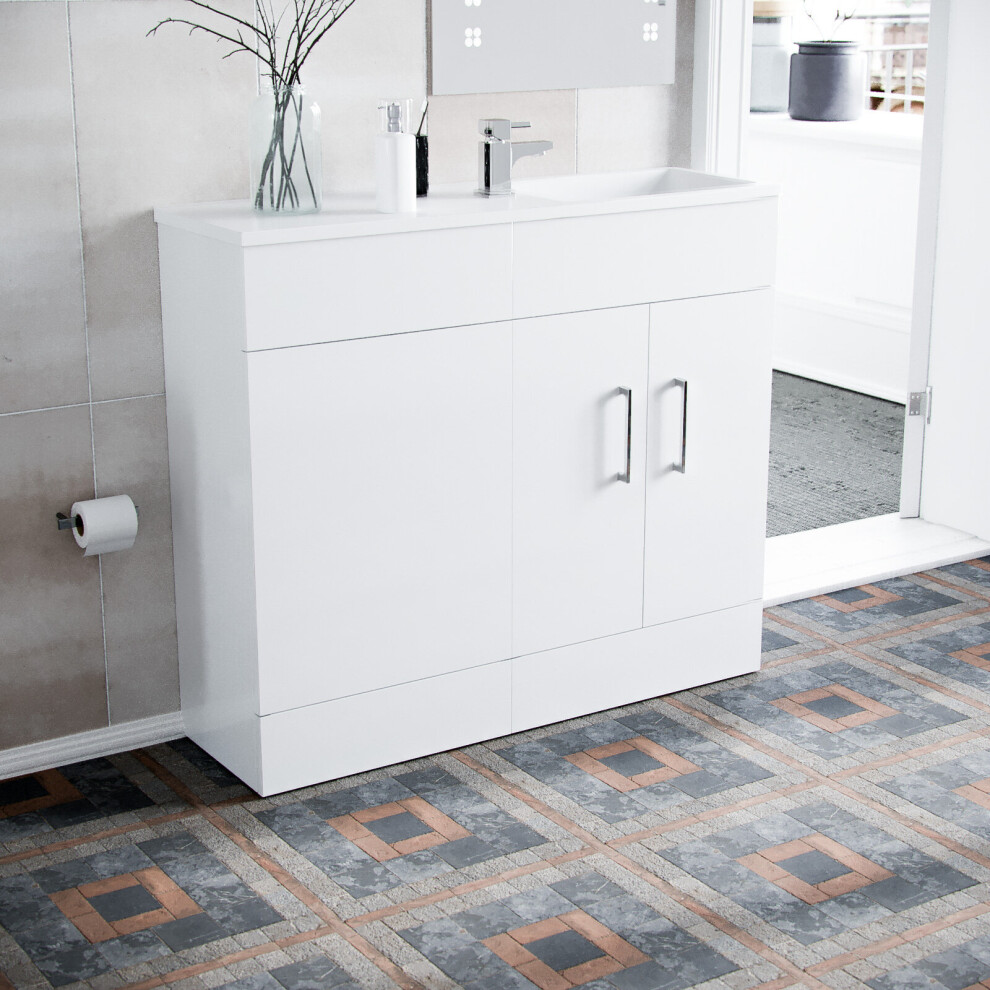 Nes Home James 1000Mm Freestanding Slimline Vanity Cabinet & Resin Basin White