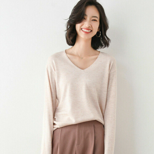 (Beige, M) Hot Women Cashmere Long Sleeve Pullover Sweater
