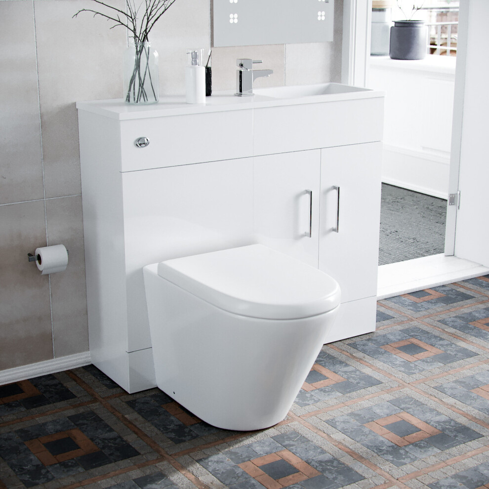 James 1000mm White Slimline Vanity Basin, WC Unit & BTW Rimless Toilet