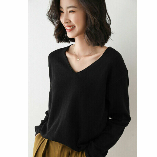 (Black, M) Hot Women Cashmere Long Sleeve Pullover Sweater