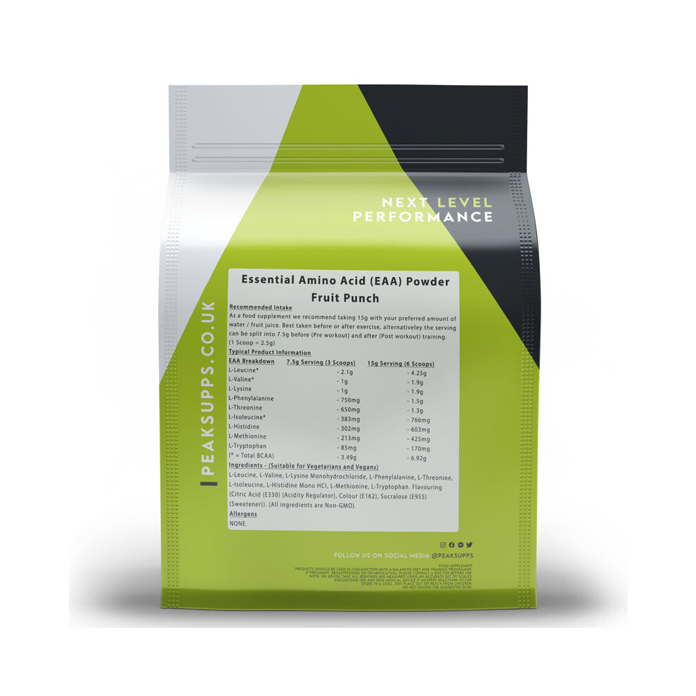 Peak Supps (Fruit Punch, 500G) Essential Amino Acids (Eaa) Powder - Vegan