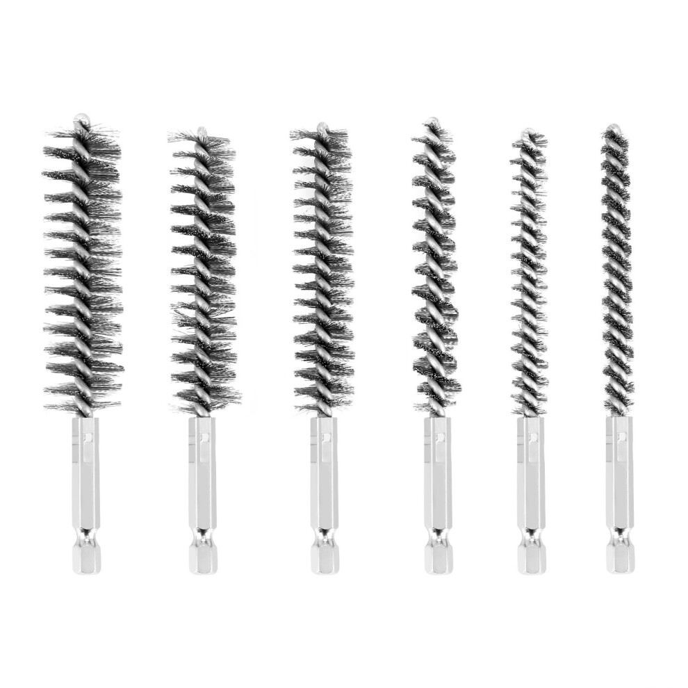 Bore Brush Stainless Steel Bristles Wire Brush For Power Drill Cleaning Wire Brush With Hex Handle 6 Pieces 4762016924355
