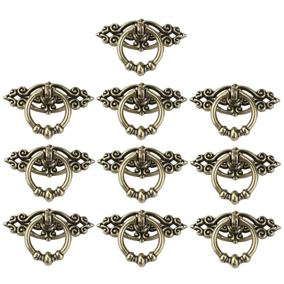 10Pcs Vintage Kitchen Cabinet Cupboard Dresser Door Drawer Ring Pull Handles Knobs (Antique Brass) 4762016930806