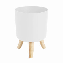 Modern Floor Plant Pot with Wooden Legs, Sturdy Indoor/Outdoor Flower Planter, Weatherproof and Anti-Rust, Easy Assembly