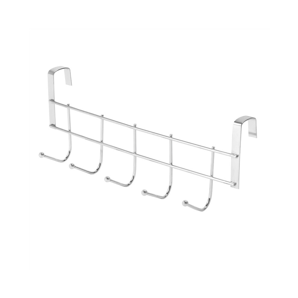 Over the Door 5 Hooks Home Bathroom Organizer Rack Clothes Coat Hat Towel Hanger Stainless Steel Good Load-Bearing