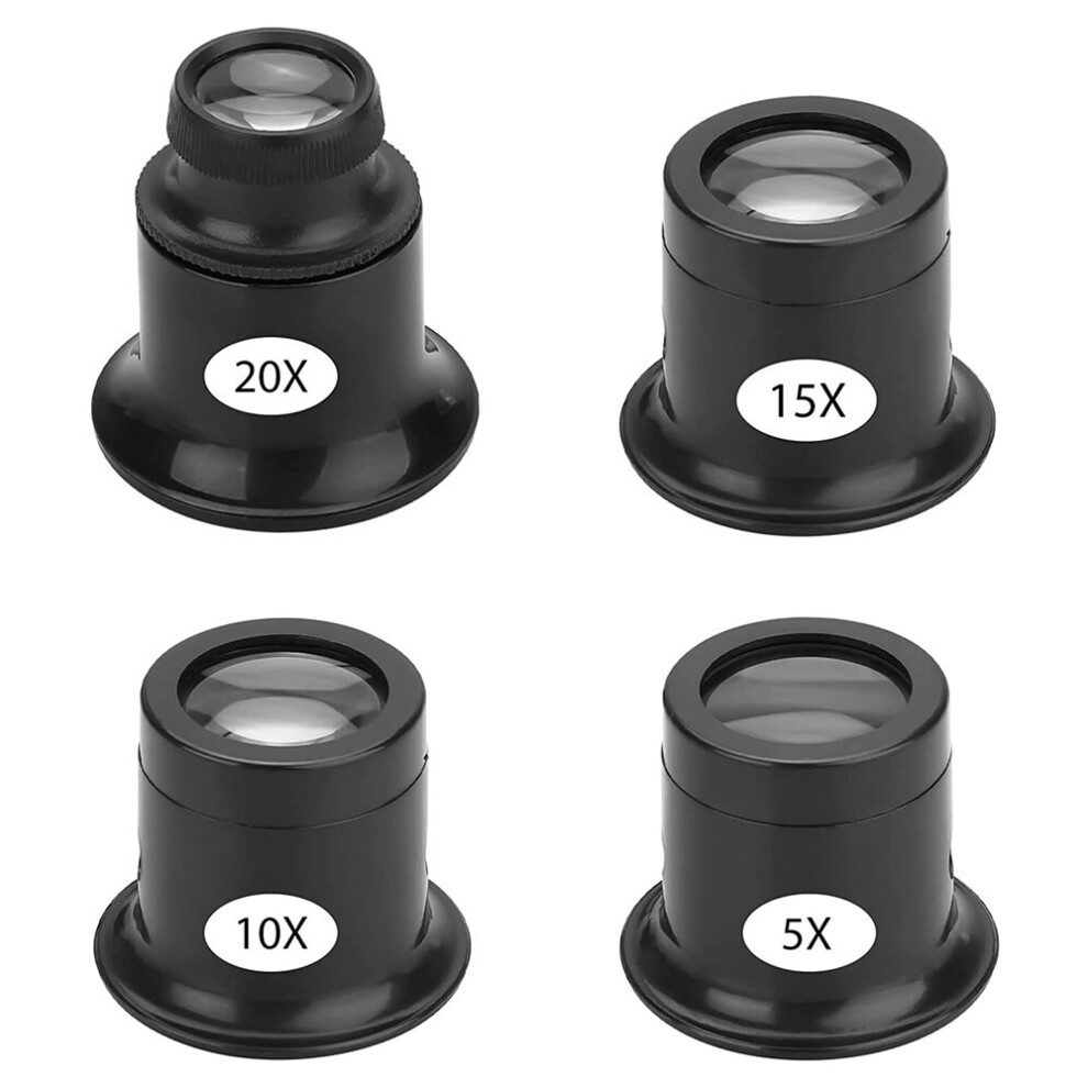 Tlily 4Pcs Loupe Eyeglass Magnifiers Set 5X 10X 15X 20X Watch Repair Loupe Magnifier Set Magnifying Glass For Watch Jewellery