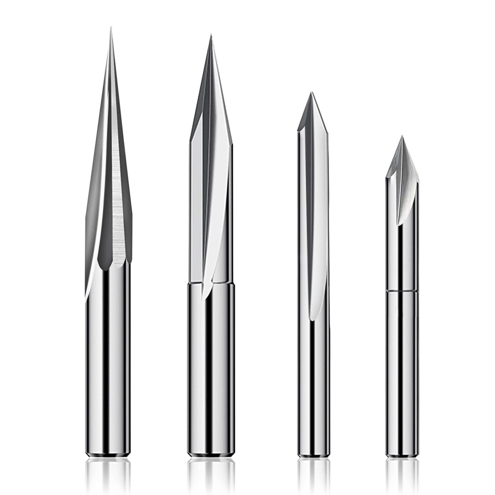 Cnc Router Bits Set 1/4 Engraving Wood Carving Router Bit 6Mm & 4Mm, V-Groove, Bit, Tungsten Steel - 4Pcs 4762016927936