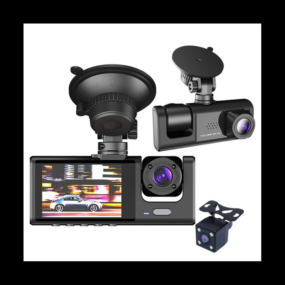 3 Camera Lens Car DVR 3-Channel Dash Cam HD 1080P Front and Rear Inside Dashcam Video Recorder Night Vision