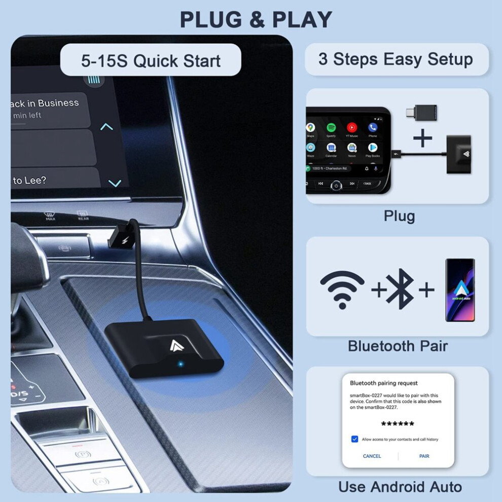 Android Auto Wireless Adapter for Wired Android Auto Car Plug & Play Easy  Setup AA Wireless Android Auto Dongle on OnBuy