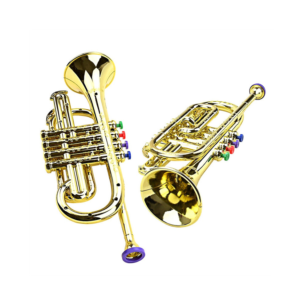 Trumpet Kids Musical Educational Toy ABS Gold Trumpet with 4 Colored Keys