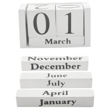 Vintage Wood Calendar Blocks - Shabby Chic Perpetual Desktop Calendar, Rustic White, Manual Date Change