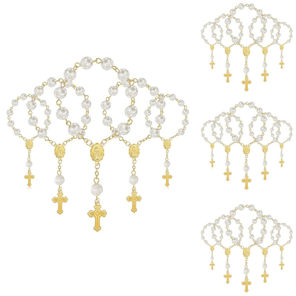 20Pcs Baptism Favors With Mini Rosaries Acrylic Beads Bracelet Communion Finger Rosarie Bracelet Gold Tlily