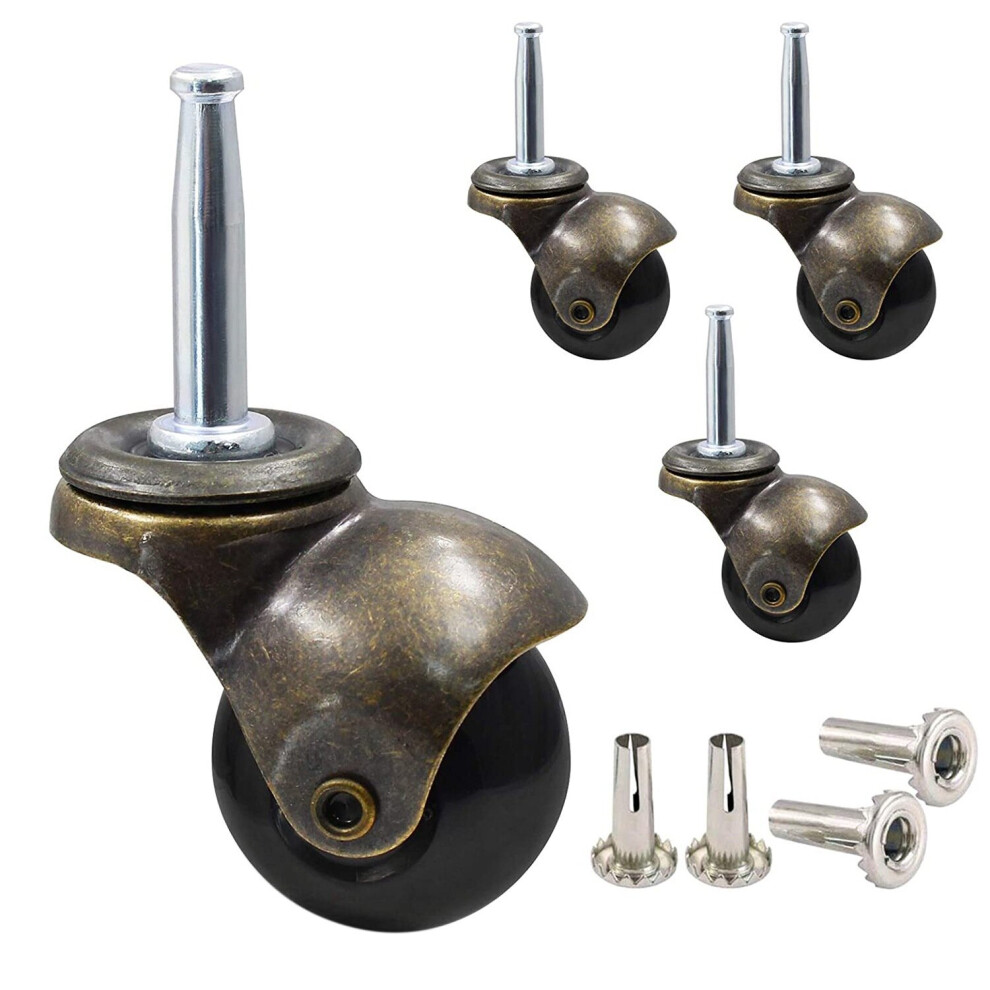 1.5Inch Ball Casters Wheels for Furniture Casters 4 with 8 x 38mm Mounting Stem Sleeve Socket Insert Replacement