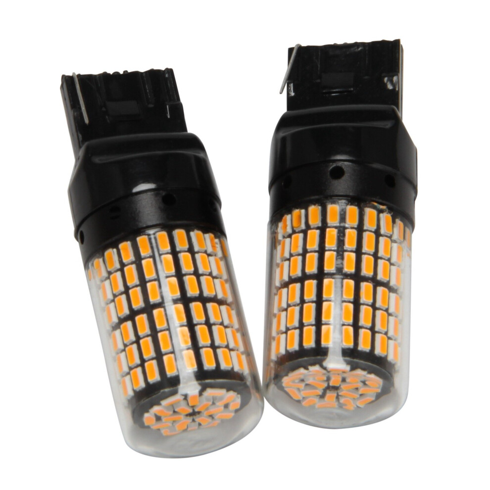 2Pcs Super Bright Canbus T20 7440 W21W Wy21W 144-Smd Reverse Light Turn Signal Light Error Free No Flash T20 7440 Led Bulbs,Black shell (yellow light)