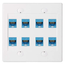 Ethernet Wall Plate 8 Port - Double Cat6 RJ45 Network Cable Faceplate Female to Female - Blue