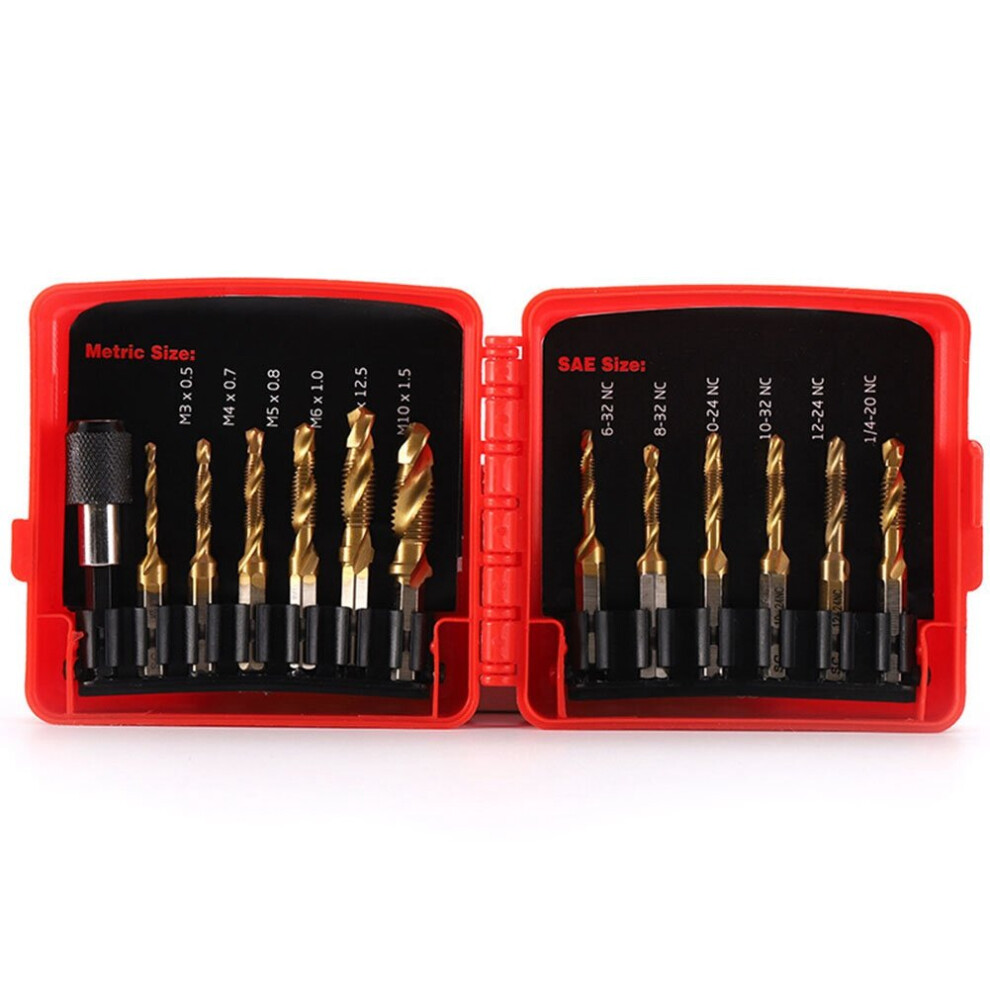 Titanium Combination Drill Tap Bit Set 13Pcs Sae And Metric Tap Bits Kit For Screw Thread Drilling Tapping Deburring 4762016929091