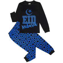 (13 Years, Black & Blue) Unisex Eid Mubarik Black & Blue 2 Piece Pyjama Set