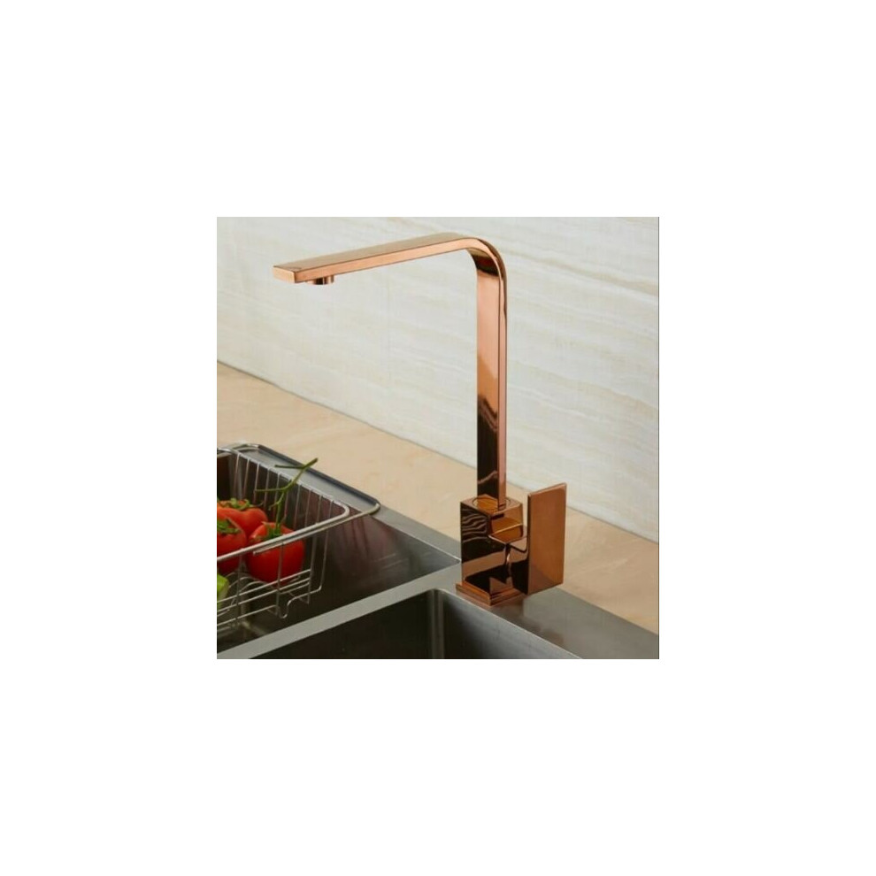 Rose Gold Kitchen Tap Mixer Faucet Single Lever Deck Mounted Brass Tap