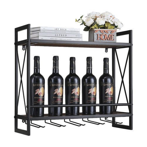 Living And Home Industrial Wall Mounted Floating Hanging Wine Glass Rack