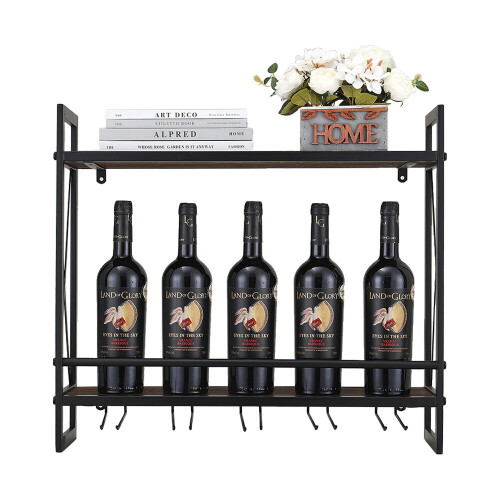 Living And Home Industrial Wall Mounted Floating Hanging Wine Glass Rack 1
