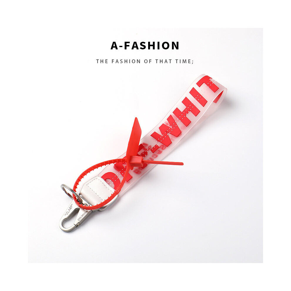 (Red) Off Letter Lanyard Keychain Lanyards for Keys Cool Wristlet Keychain PVC Wrist Lanyard Can Hang Key Wallet Jeans Decoration