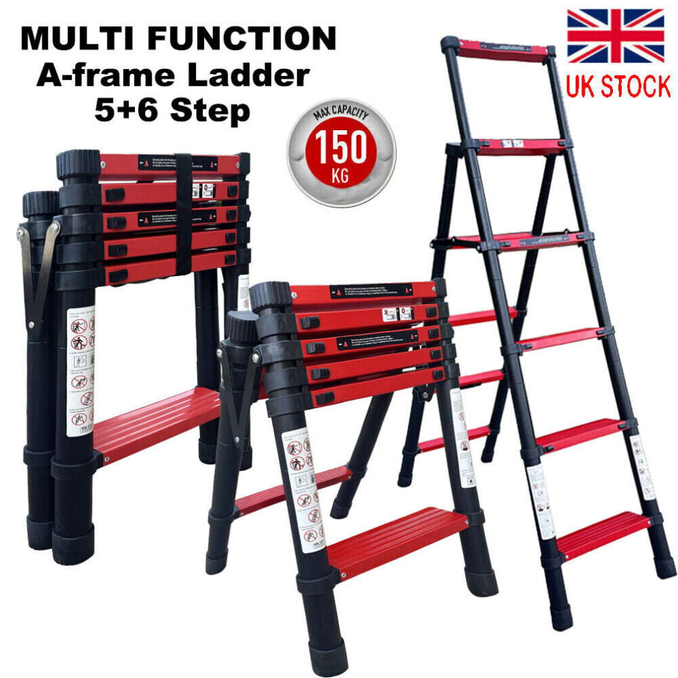 A-Frame Folding Telescopic Ladder 5+6 Steps Multi-Purpose Aluminium