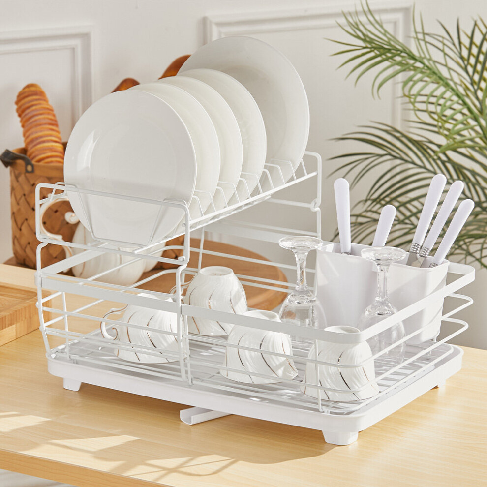 2 Tier Metal Dish Rack with Utensil Holder Kitchen Dish Drainer