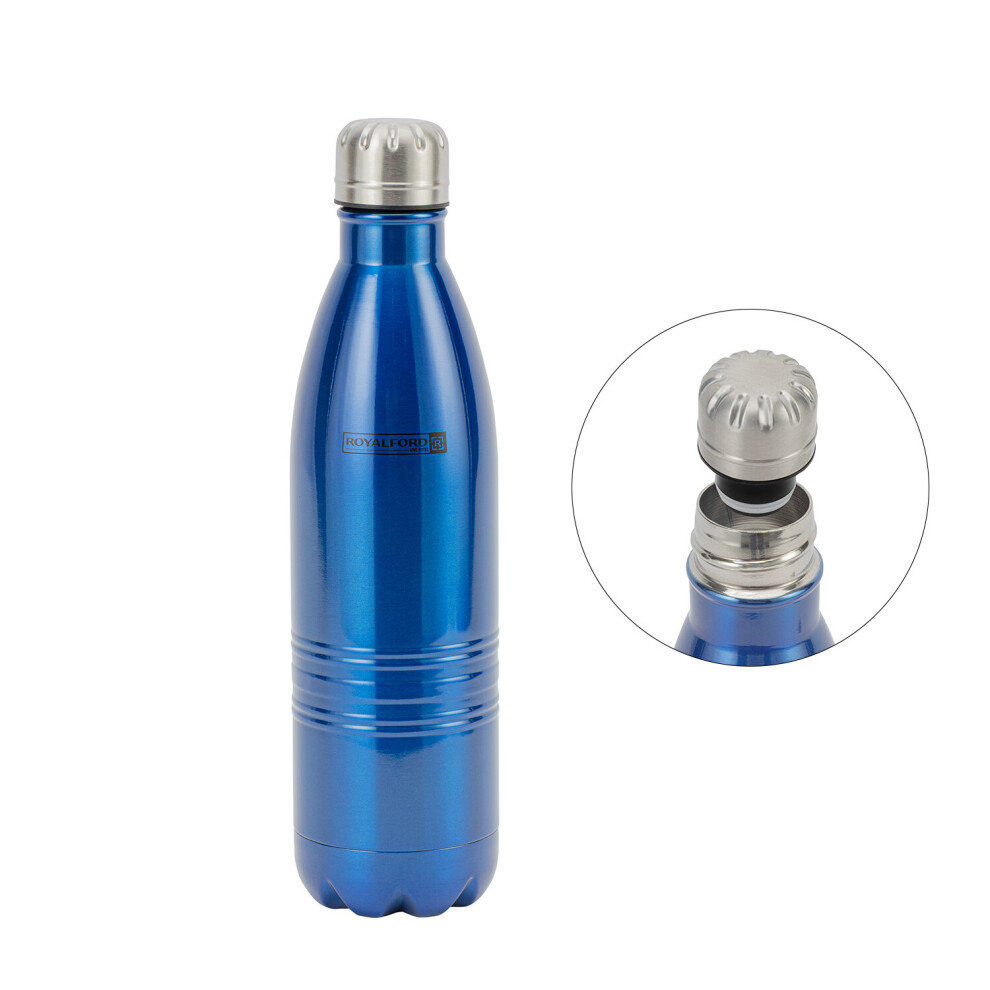 (Blue) Royalford Stainless Steel Bottle 750ML Portable