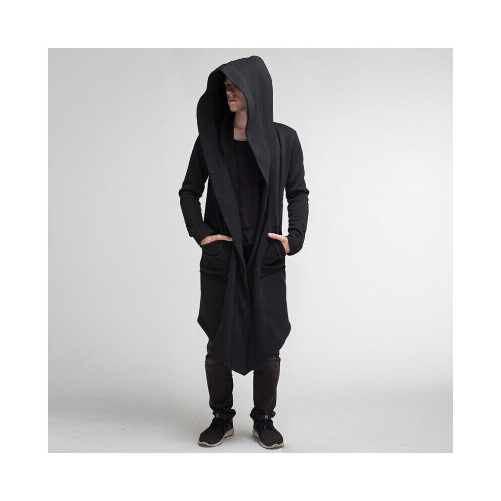 (Black, 2XL) Men Cardigan Casual Trench Cloak Cape Outwear New