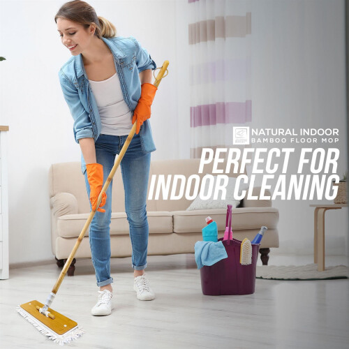 Microfibre Mop Bamboo Head with Handle Cleaner Floor Tile Dust 2