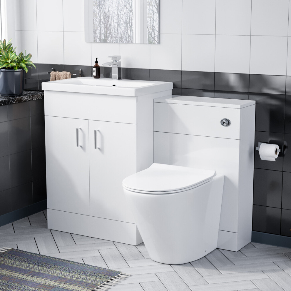 Nanuya 600 Floor Standing White Vanity, Ceramic Basin, BTW Soft Close Toilet