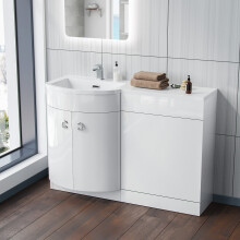 1100mm Freestanding Gloss White Basin Vanity Flat Pack Bathroom + WC Unit | Dene