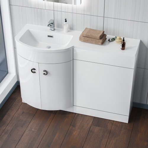 NES Home 1100mm Freestanding Gloss White Basin Vanity Flat Pack Bathroom + WC Unit | Dene 2
