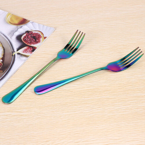 Rainbow Color Stainless Steel Fork Set - 6Pcs, 20cm, Dishwasher Safe Tableware 2