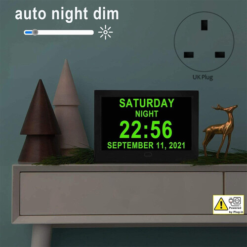 Dementia Clocks,Calendar Clock,Digital Clock with Digits Display,Alarm Clock with HD Digital ,UK Plug 1