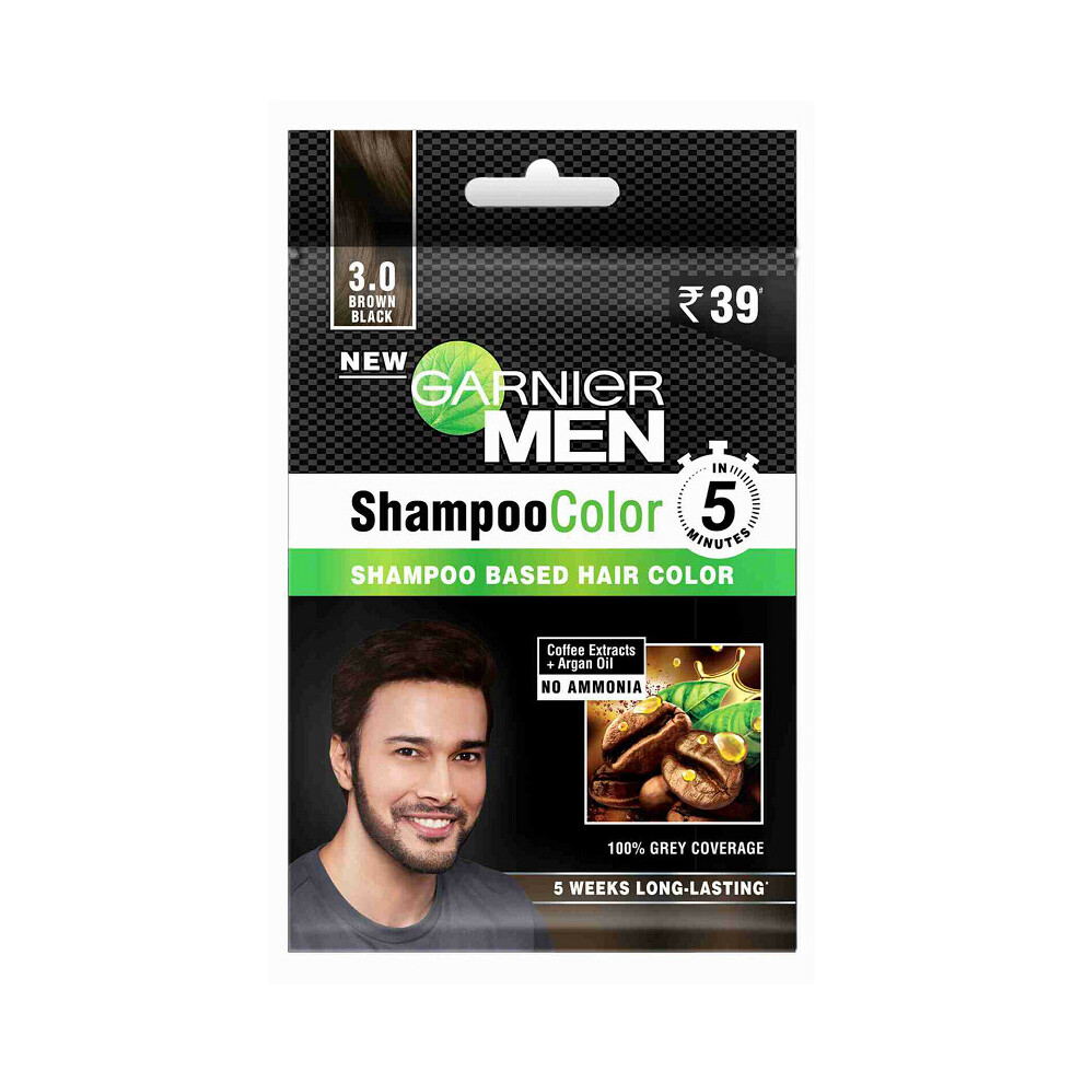 2 X Garnier Men Hair Dye Shampoo In To Hair Colour 3.0 Brown Black Expiry Date December 2023