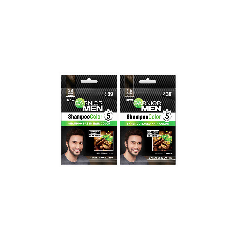 2 X Garnier Men Hair Dye  Shampoo In To Hair Colour 3.0 Brown Black x 2 Boxes Expiry Date Dec 23