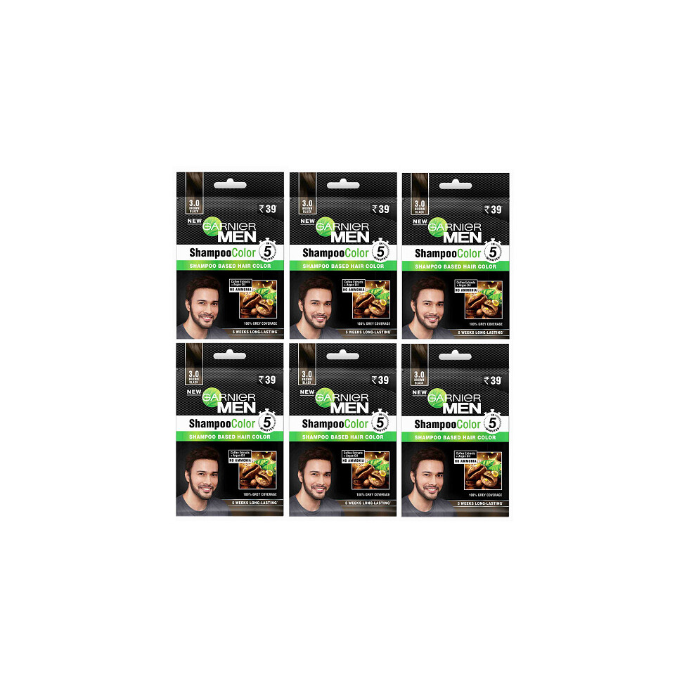 2 X Garnier Men Hair Dye Shampoo In To Hair Colour 3.0 Brown Black x 6 Boxes Expiry Date Dec 23