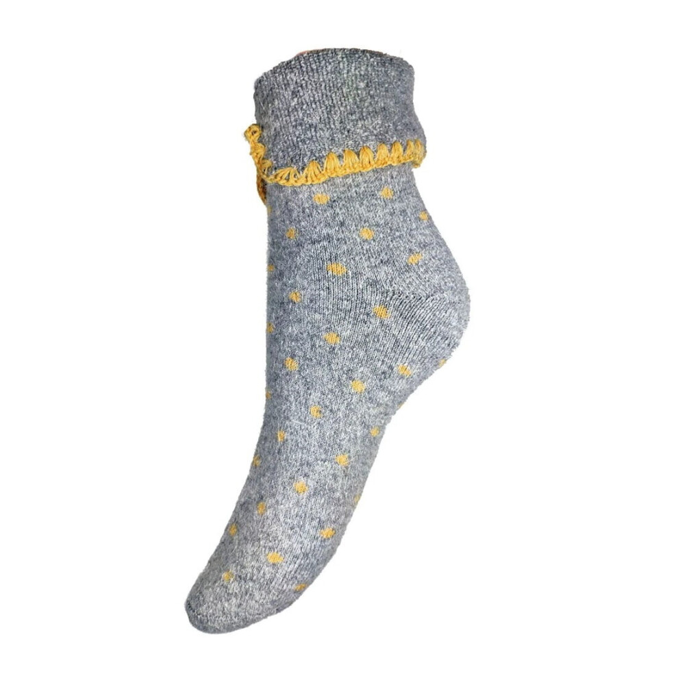 Joya Socks Women's Yellow,Grey Cuffed Socks Wool Blend Uk 4-7 Grey & Small Yellow Dots