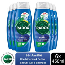 (Buy 6 - Feel Awake) Radox Body Wash & Shampoo 2in1 Feel Awake Men450ml