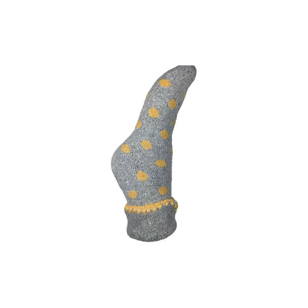 Joya Socks Women's Yellow,Grey Cuffed Socks Wool Blend Uk 4-7 Grey & Big Yellow Dots