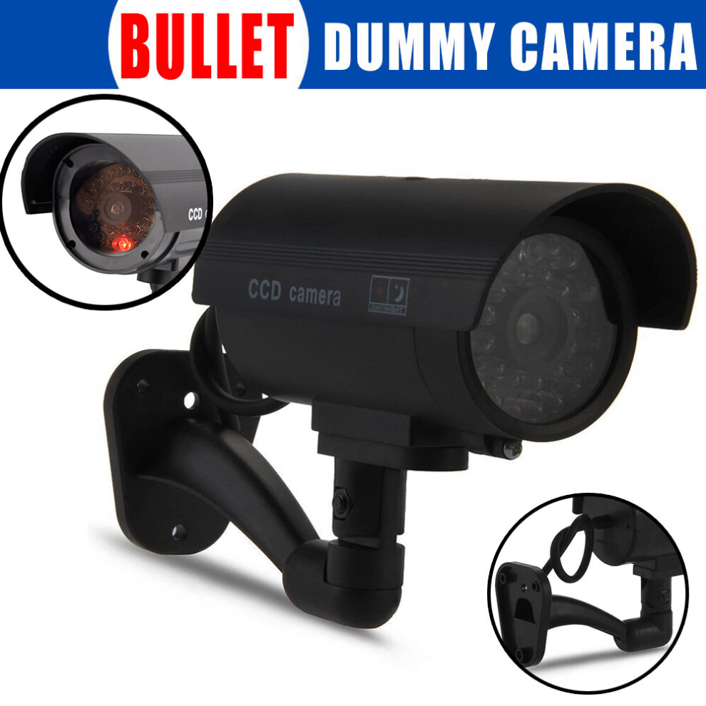 Fake Dummy Security Camera CCTV W/Flashing LED Light Bullet Black