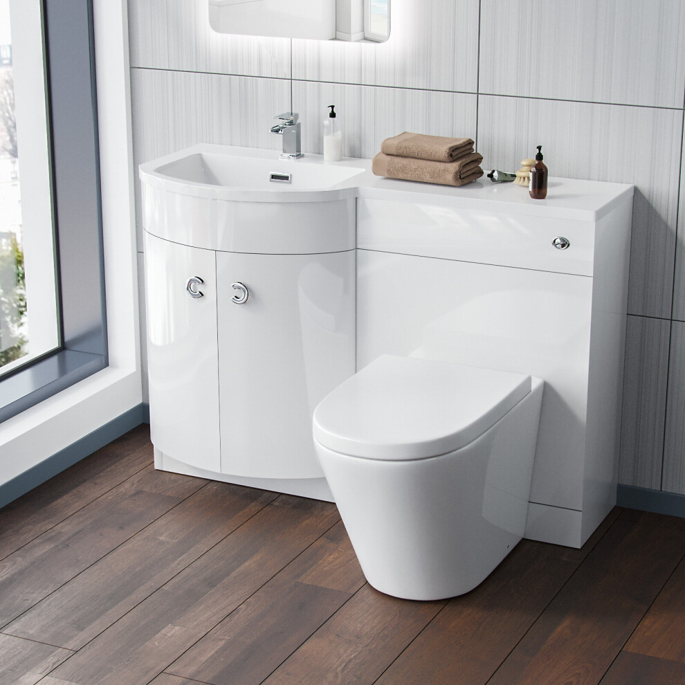 Nes Home 1100Mm Lh White Basin Vanity Flat Pack Wc Unit, Modern Btw Toilet Dene