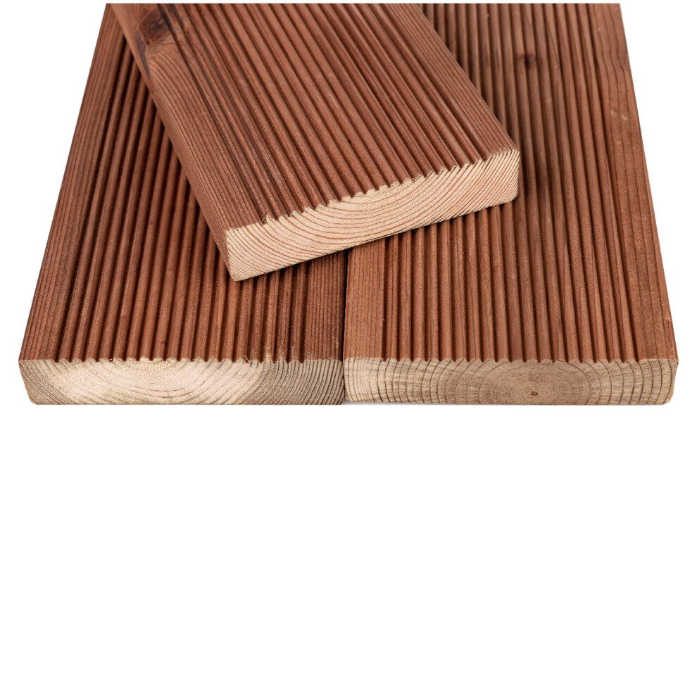 Brown Treated Decking Smooth And Reeded Bulk 32X125 Actual (L)2.4M (W) 120Mm (T) 28Mm Pack Of 20 Pieces 5060631264177