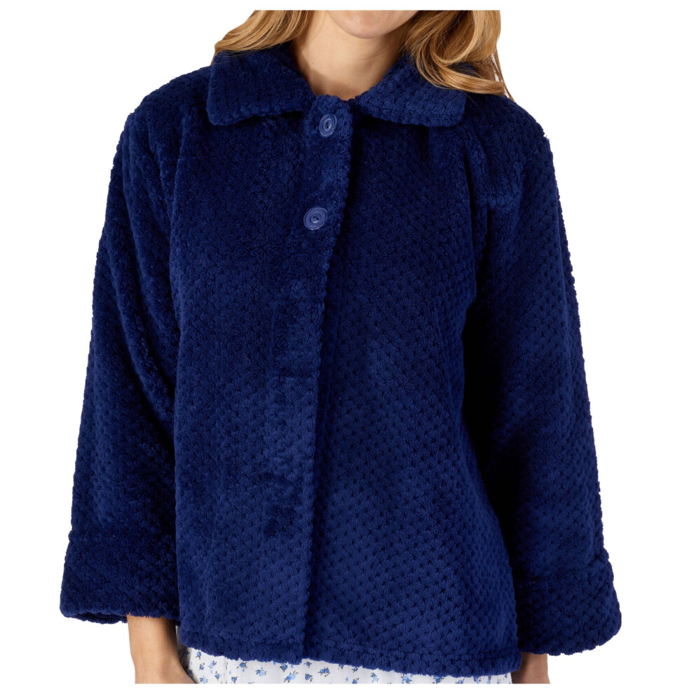 (Navy, Extra Large - UK 20/22) Slenderella Ladies Soft Waffle Fleece Button Up Collar Bed Jacket