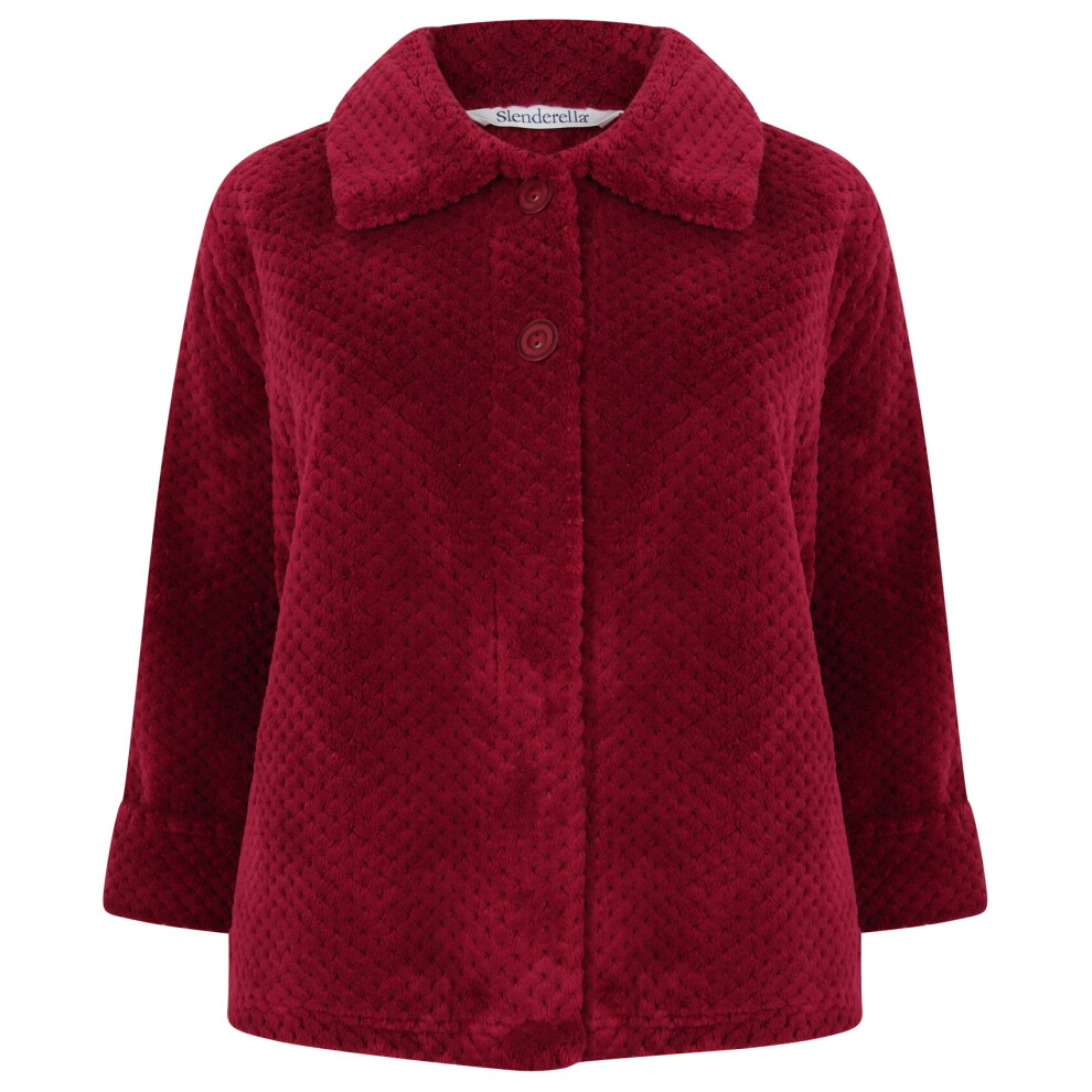 (Raspberry, Small - UK 10/12) Slenderella Ladies Soft Waffle Fleece Button Up Collar Bed Jacket