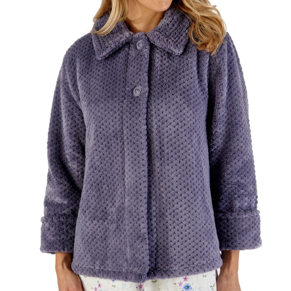 (Grey, XXXL - UK 28/30) Slenderella Ladies Soft Waffle Fleece Button Up Collar Bed Jacket