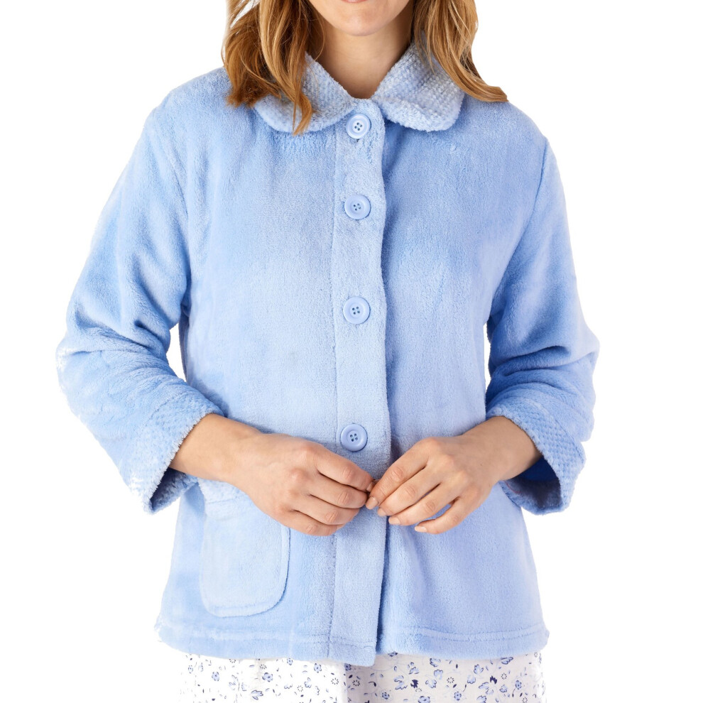 (Blue, Medium - UK 12/14) Slenderella Womens Button Up  Soft Fleece Waffle Detail Bed Jacket