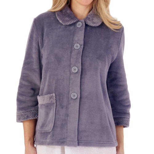 Slenderella (Grey, Large - UK 16/18) Slenderella Womens Button Up  Soft Fleece Waffle Detail Bed Jacket